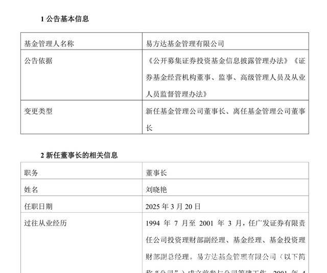 易方达管理层换血，刘晓艳吴欣荣引领新航向！