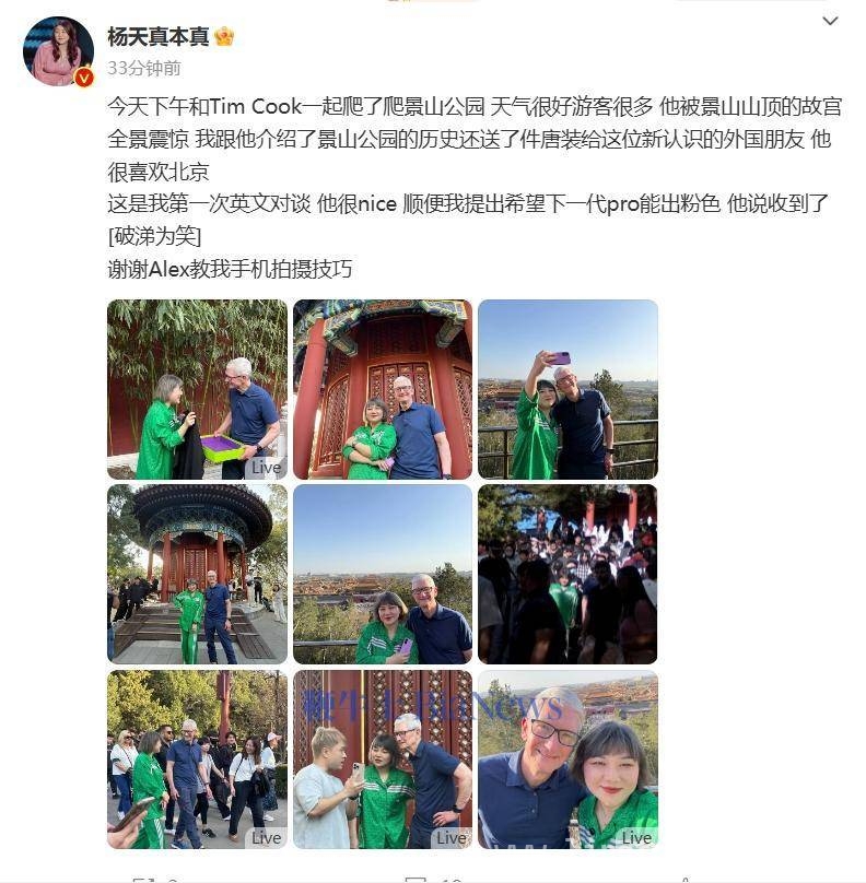杨天真库克景山漫步，粉色苹果构想初现
