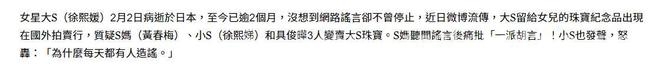 大S离世两月珠宝售卖传闻引徐家愤怒回击，大S离世后风波不断，珠宝售卖谣言刺痛徐家心